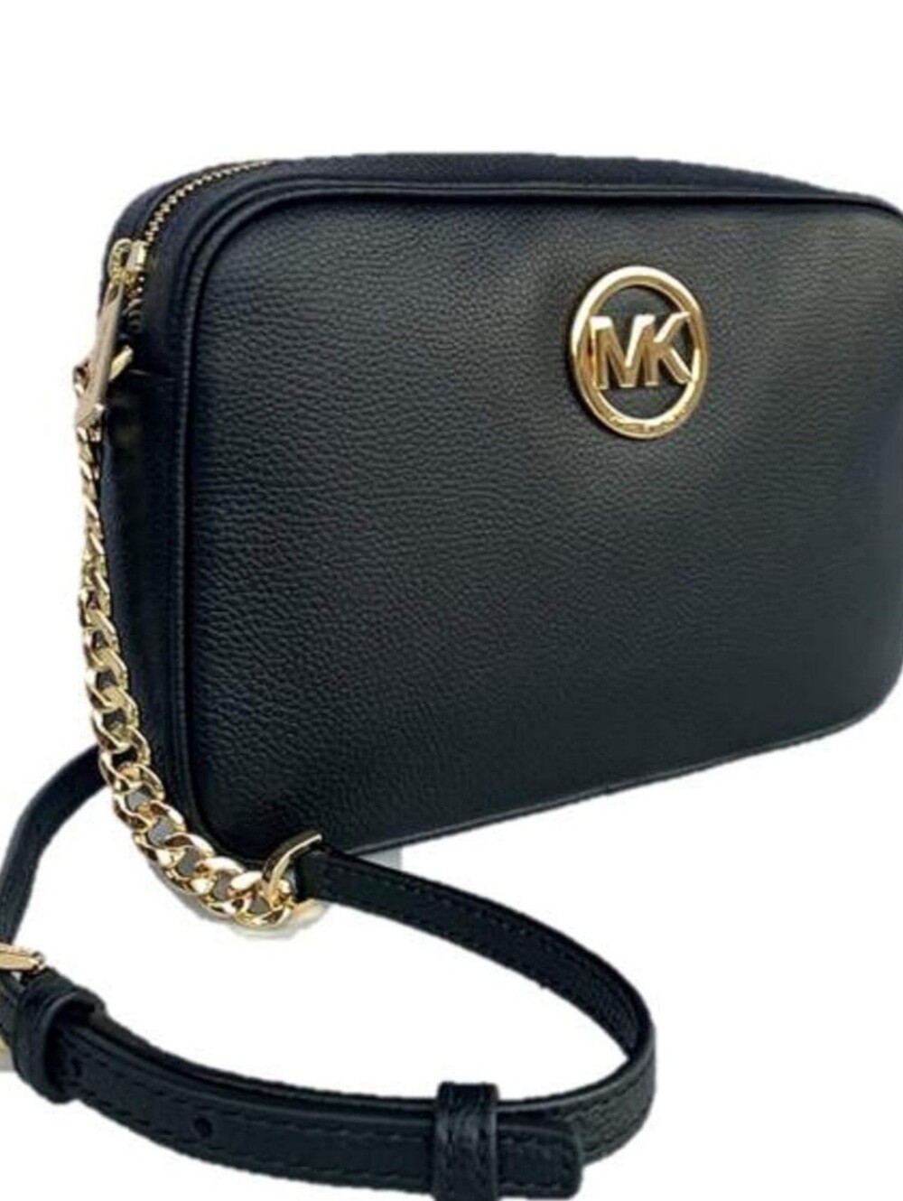 MICHAEL KORS Women's Fulton LG EW Crossbody Bag Purse Black Leather Gold MK Logo - Picture 1 of 12